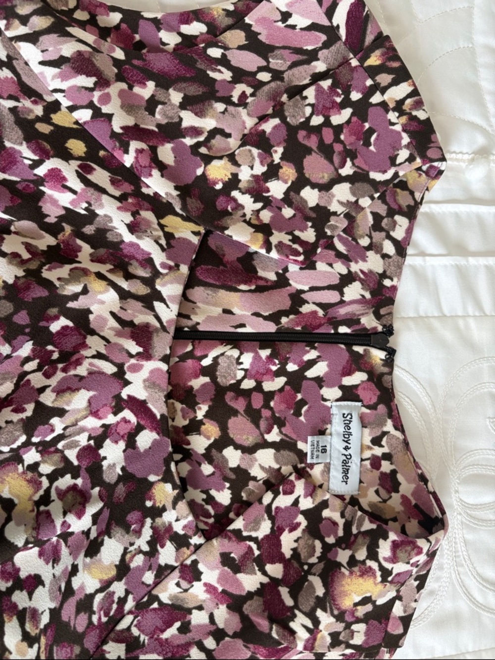 NWOT Shelby & Palmer Multicolor Abstract Floral Midi Dress in Plum and Cream - Picture 4 of 5
